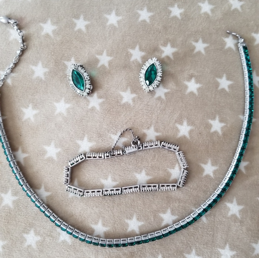 vintage sterling channel rhinestone set